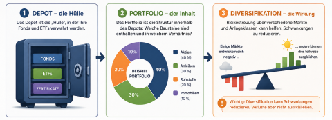Kurz sortiert: Depot, Portfolio, Diversifikation