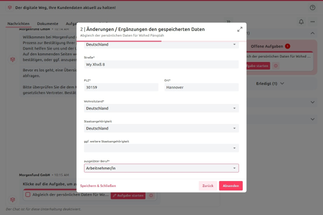 Änderungen oder Ergänzungen vornehmen und absenden