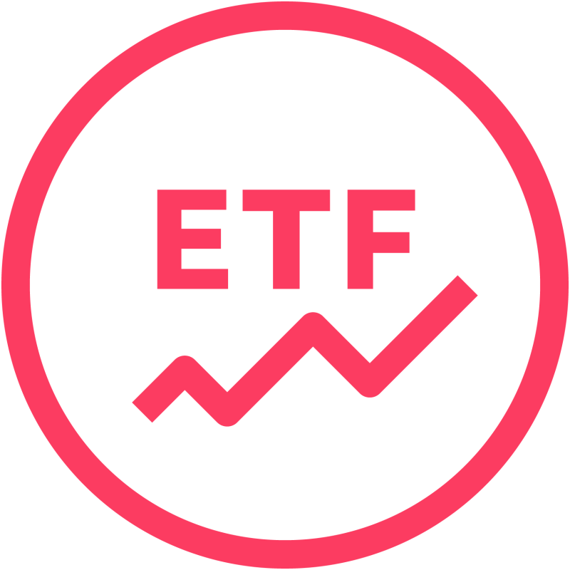Rotes, minimalistisches Icon, symbolisiert die Anlage in ETF.